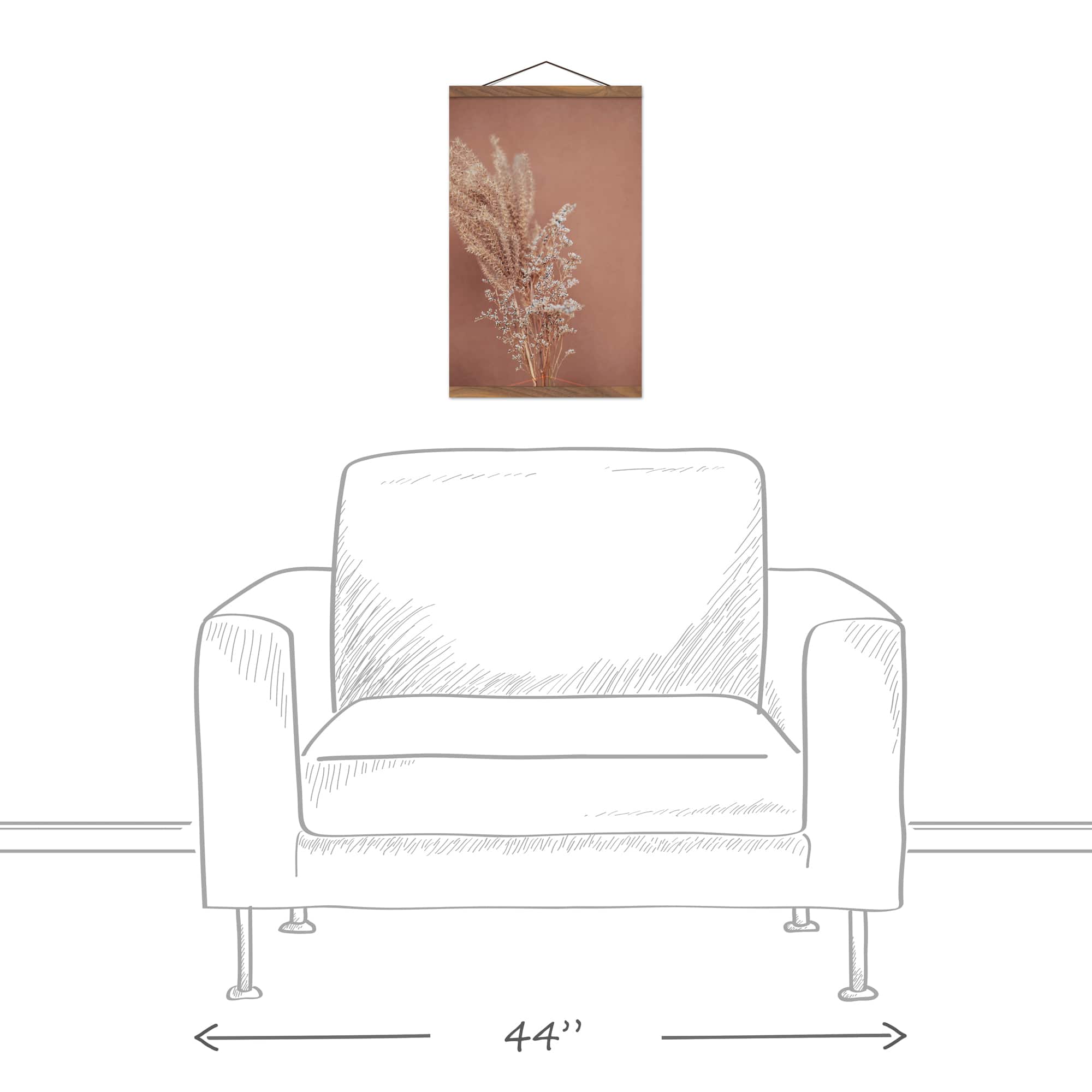 Dried Peachy Flowers 12" x 18" Teak Hanging Canvas